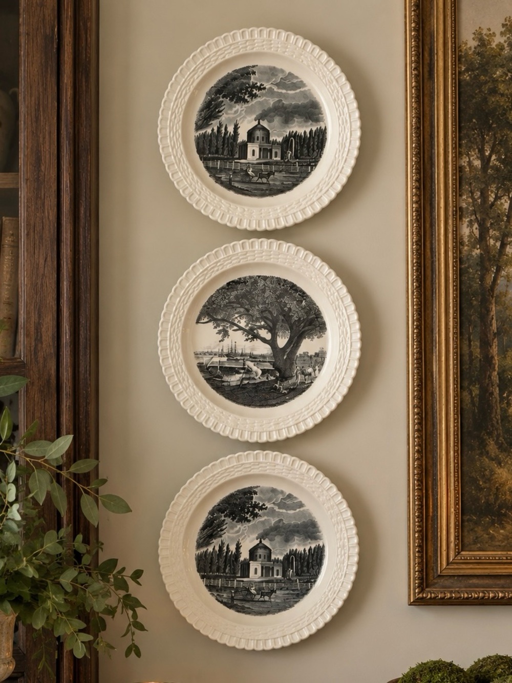 Spode Black & White Scenic Wall Plate Trio